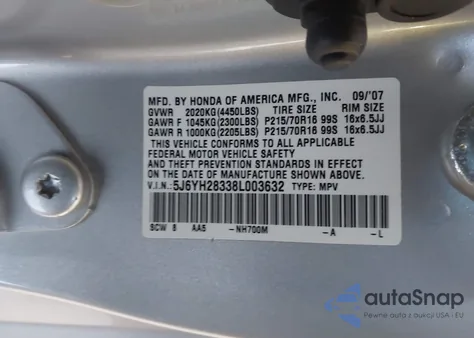 2008 Honda Element Lx z USA, uszkodzony, nr VIN 5J6YH28338L003632
